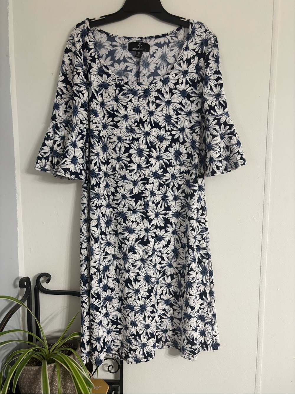 Ronni Nicole Navy and White Floral Midi Dress.
